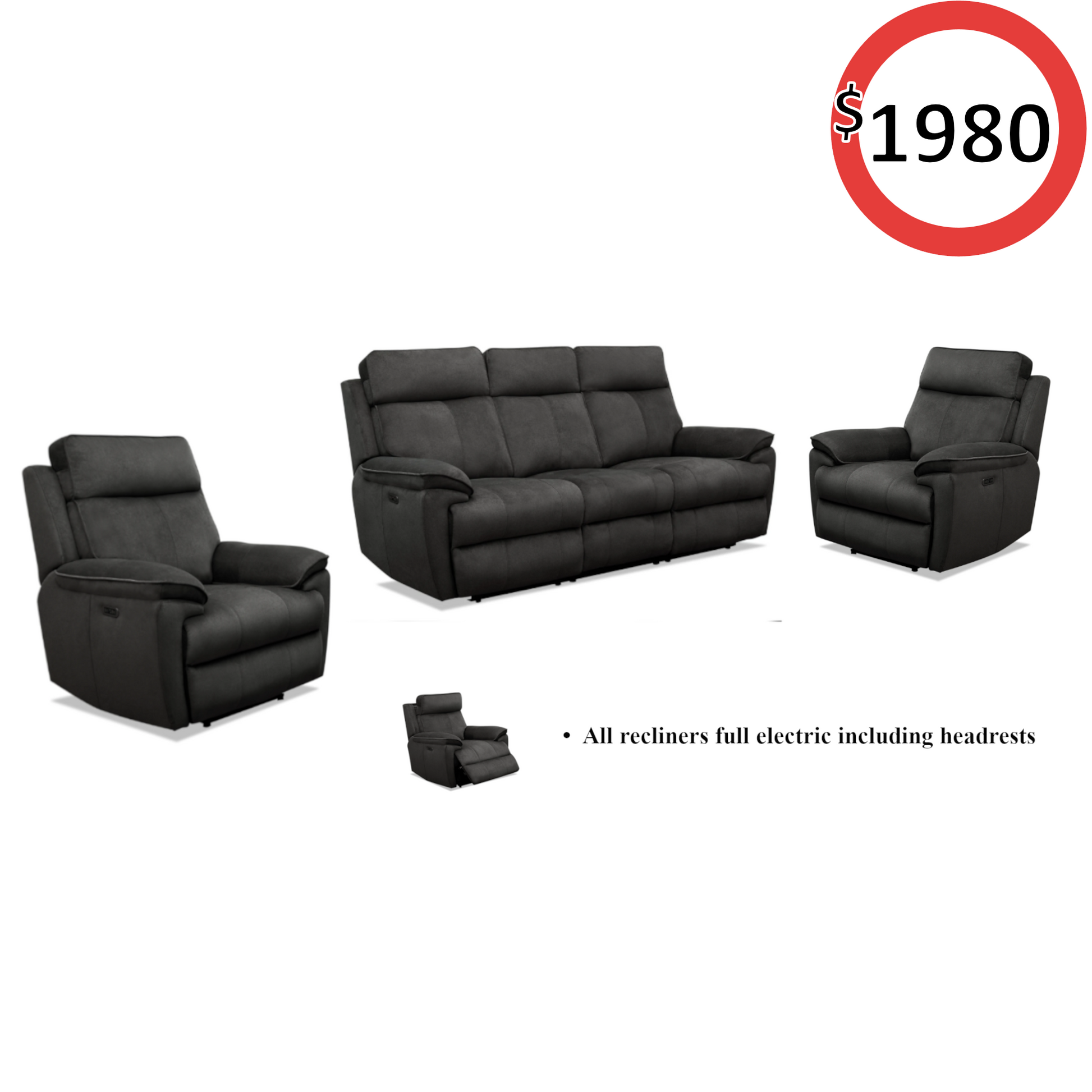 Bailey 3 Piece Electric Recliner Suite