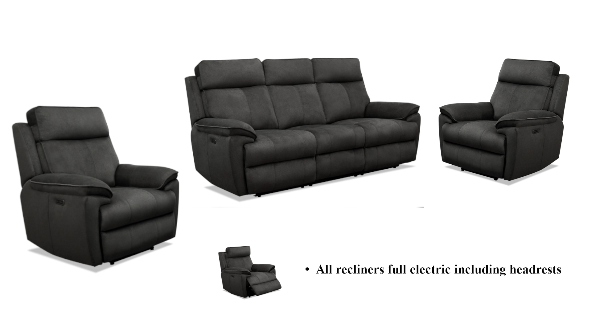 Bailey 3 Piece Electric Recliner Suite